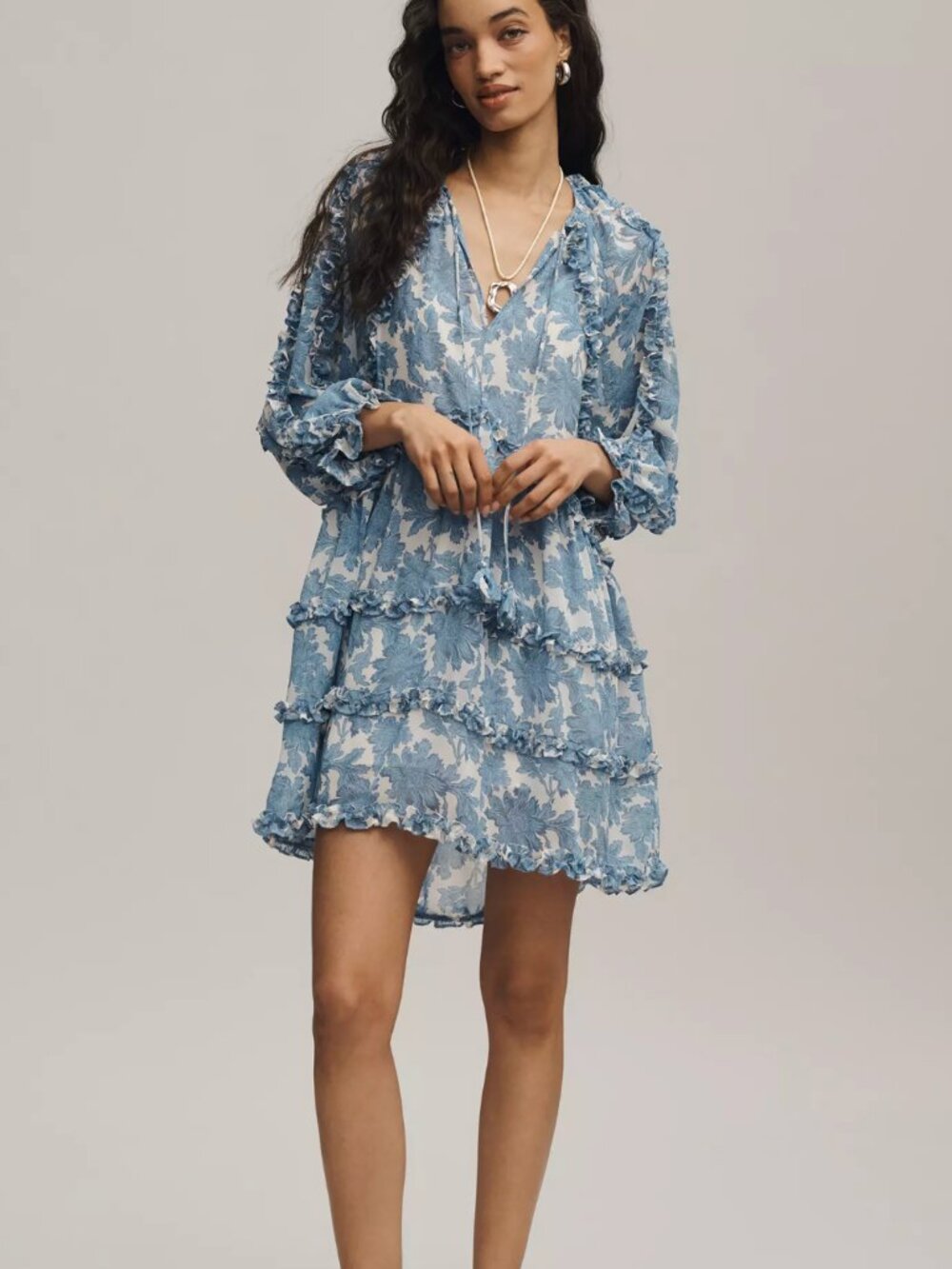 Anthropologie Long-Sleeve Ruffle Mini Dress XSP - Picture 4 of 6